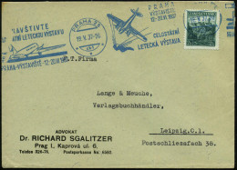 TSCHECHOSLOWAKEI 1937 (19.V.) Blauer Band-MWSt: PRAHA 2/..PRAHA VYSTAVISTE.. = 2 Texte = 2x Flugzeug Douglas DC-2 , Klar - Avions