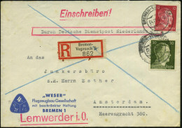 BREMEN-VEGESACK/ A 1942 (4.11.) 2K-Steg Auf Hitler 12 Pf. U. 30 Pf. + RZ: Bremen-/Vegesack D ("D" Gestrichen) , Firmen-B - Avions