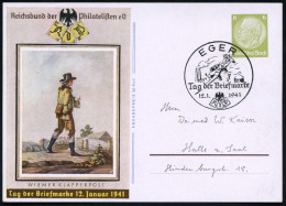 EGER/ Tag Der Briefmarke 1941 (12.1.) Seltener SSt = Ju 87 "Stuka" Auf Passender Sonder-P. 6 Pf. Hindenbg., Olivgrün: Ta - Airplanes