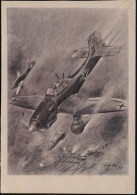 DEUTSCHES REICH 1943 (ca.) Künstler-Propaganda-Ak.: Stuka-Angriff, Sign. Heß (aus "Der Adler") Ungebr. (Verlag Scherl ,  - Avions