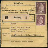 MÜNCHEN-NEUAUBING/ B 1943 (24.4.) 2K-Steg Auf Hitler 15 Pf. U. 60 Pf. + Schw. Paketzettel: Neuaubing , Paket-Kt. Mit Abs - Avions