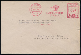 ORANIENBURG/ HEINKEL-WERKE/ GMBH 1941 (19.5.) Seltener AFS Francotyp (Logo = Geflügeltes "H") Rs. Abs.-Vordruck, Klar Ge - Vliegtuigen