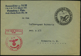 SONNEBERG (THÜR) 1/ N/ Welt-Spielwarenstadt 1939 (27.7.) HWSt (Spielzeugreiter) + Roter Ra.2: Frei Durch Ablösung/ Reich - Airplanes