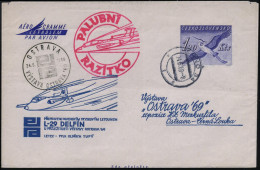 TSCHECHOSLOWAKEI 1969 (24.6.) 1,20 Kcs. Kranich, Sonder-Aerogramm "Ostrava '69" = Sonderbeförderung Düsenjäger "L29 DELF - Avions