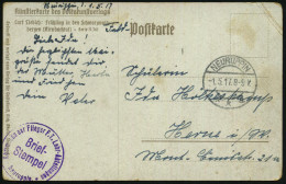 NEURUPPIN/ **a 1917 (1.5.) 1K-Brücke + Seltener, Viol. 1K-HdN: Kommando Der Flieger F. T. Lehr-Abteilungen/ Neuruppin ,  - Airplanes