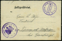 DEUTSCHES REICH 1916 (5.1.) Viol. 1K-Brücke:  G E P R ü F T / Offiz. Vom/Dienst + Viol. 2K-HdN: Feld-Flieger-Abteilung N - Vliegtuigen