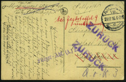 DEUTSCHES REICH 1916 (28.12.) 1K-Brücke: Feldpostamt/VII./c/Reservekorps (Nr.311) + Seltener, Viol. 1L: Flieger-Abt. (A. - Airplanes