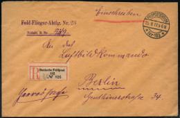 DEUTSCHES REICH 1917 (25.9.) 1K-Brücke: FELDPOSTSTATION/* Nr 192 * + Gez. RZ: Deutsche Feldpost/ 182 + Viol. Abs.-2L: Fe - Airplanes