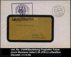 TUTOW/ B/ über/ DEMMIN 1935 (11.9.) 2K-Steg = PSt. I + Viol. Ra.: Bauleitung Flughafen Tutow/FdAR, Noch Alter Weimarer A - Airplanes