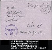 FELS (WAGRAM)  L A G E R / C 1941 (19.6.) Seltener 2K = Hauspostamt Truppenübungsplatz + Viol. 1K-HdN: 1. Fliegeraus-bil - Aviones