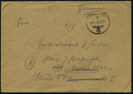 DT.BES.BELGIEN 1943 (3.8.) 1K: FELDPOST/d/--- + Rs. Hs. Abs.: "F. P. N. L 11156 B., L.G.P. Brüssel" = Regts. Stab Fliege - Vliegtuigen