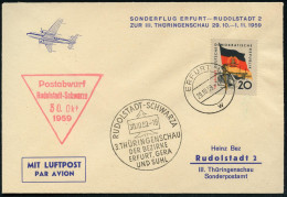 Erfurt /  Rudolstadt 1959 (29.10.) 2K-Steg: ERFURT 1/w + HWSt: RUDOLSTADT-SCHWARZA/3.THÜRINGENSCHAU + Amtl. HdN: (Fallsc - Parachutisme