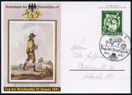 WIEN 1/ Tag D.Briefmarke 1941 (12.1.) Serien-SSt = Fallschirmjäger Auf Passender Sonder-P. 6 Pf. Hindenbg. Olivgrün: Tag - Parachutting