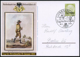 DT.BES.LUXEMBURG 1941 (12.1.) SSt: LUXEMBURG/Tag Der Briefmarke = Fallschirmjäger Klar Auf Sonder-P 6 Pf. "Tag Der Brief - Parachutting