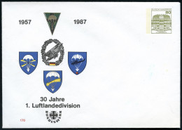 B.R.D. 1987 PU 80 Pf. Burgen, Oliv: 1957 1987, 30 Jahre 1. Luftlandedivision (Fallschirm-Abzeichen) Ungebr. - FALLSCHIRM - Fallschirmspringen