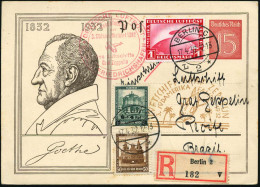 BERLIN C/ L 2 * 1932 (17.4.) 1K-Brücke Auf 15 Pf. Sonder-P "Goethe" + Zusatzfrank. Zepp. 1 Mk. + Nothilfe 50 Pf. Holsten - Zeppelins