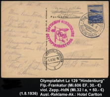 Frankfurt/ Main 1936 (1.8.) HWSt.: Flug-u. Luftschiffhafen/FRANKFURT/(MAIN)/RHEIN-MAIN Auf EF 50 Pf. Zepp. (Mi.606 EF +  - Zeppelins