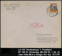 FRIEDRICHSHAFEN/ A 1936 (23.3.) 2K-Steg  Auf EF 100 Pf. Hindenbg. (Mi.528 EF, + 28.- EUR) + Oval-HdN: Mit/Luftschiff LZ  - Zeppelins