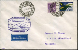 BRASILIEN 1933 (6.7.) 3. SA-Rückfahrt LZ 127: Rio - Friedrichshafen, Rs. Grüner Zepp-MWSt , Flp. 3.500 Rs. U.a., Viol. Z - Zeppelins