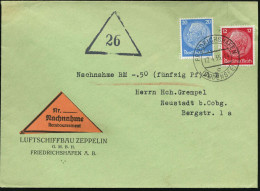 FRIEDRICHSHAFEN/ C/ (BODENSEE) 1935 (17.4.) 2K-Steg Auf Hindenbg. 12 Pf. U. 20 Pf. = 32 Pf., Firmen-Bf.: LUFTSCHIFFBAU Z - Zeppelins