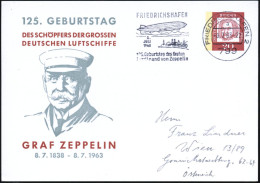 799 FRIEDRICHSHAFEN 2/ A/ ..125.Geburtstag Des Grafen/ Ferd.von Zeppelin 1963 (8.7.) MWSt = Zeppelin (Bo.27 A) Auf PP 20 - Zeppelins