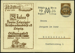 Leipzig C 1 1936 (19.4.) PP 3 Pf. Hindenbg., Braun: ..25 Jahre Verein Leipziger Briefm.-Börse.. = Zeppelin (u. Postkutsc - Zeppelins