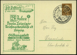 Leipzig C1 1936 (19.4.) PP 3 Pf. Hindenbg., Braun: ... 25 Jahre Verein Leipziger Briefm.-Börse.. = Zeppelin (u. Postkuts - Zeppelins