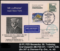 7 STUTTGART/ EAPC/ 50.Todestag Des Grafen Ferd.v.Zeppelin/ A 1967 (8.3.) SSt = Brustbild Graf Zeppelin Vor Zeppelin (Bo. - Zeppelins