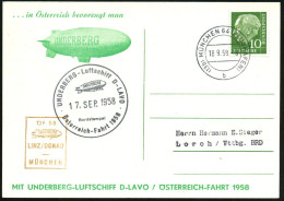 (13b) MÜNCHEN 64 (FLUGHAFEN)/ C 1958 (18.9.) 2K-Steg + HdN: UNDERBERG-LUFTSCHIFF D-LAVO/Österreich-Fahrt Auf Underberg-  - Zeppelins