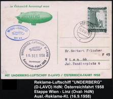 ÖSTERREICH 1958 (16.9.) 2K-Steg: HÖRSCHING/c + HdN: UNDERBERG-Luftschiff D - LAVO/Österreich-Fahrt + Oval-HdN: WIEN - LI - Zeppelines