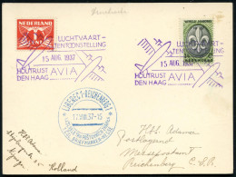 NIEDERLANDE 1937 (15.8.) Viol. SSt: HOUTRUST/ DEN HAAG/ AVIA/LUCHTVAART-/ TENTONSTELLING (2 Flugzeuge) Auf Frankatur Sco - Airplanes