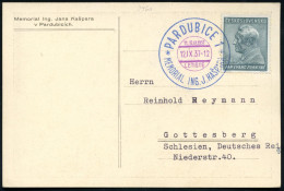 TSCHECHOSLOWAKEI 1937 (12.11.) Zweifarbiger SSt.: PARDUBICE 1/LETISTE/MEMORIAL ING. J. KASPARA Klar Auf S/w. Sonder-Kt.: - Airplanes