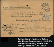 OFFLEBEN/ *** 1925 (26.10.) 1K-Gitter Auf Ballon-Abwurfkarte + Viol. 4L: Flugkarte/v.Ballon-Wettfliegen/am 1.Fliegerwied - Montgolfier