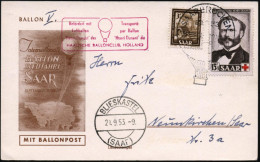 SAARLAND 1953 (20.9.) SSt.: SAARBRÜCKEN/INT. WETTFAHRT FÜR FREIBALLON In Ballonform Auf 15 + 5 F. H. Dunant (etw. Undeut - Montgolfier