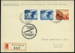 LIECHTENSTEIN 1946 (21.4.) 30 C. Mäusebussard, 2x Etc. (Mi.2x 176 U.a.) 1K + RZ: Triesenberg + Schw. HdN: ERSTE LIECHTEN - Airplanes