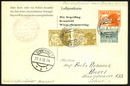 ÖSTERREICH 1933 (2.1.) PP 10 G. Pilot + 12 G. Landschaft: Rob. Kronfeld Postsegelflug Wien - Semmering Rs. Pilot Robert  - Airplanes