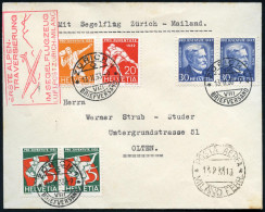 SCHWEIZ 1933 (13.2.) 1K: ZÜRICH 1 Auf "Pro Juventute"-Sart überkompl. (Mi.262/65, + 39.- EUR) + Roter HdN: ERSTE ALPEN-/ - Avions