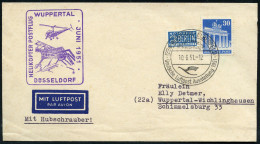 (22a) WUPPERTAL-ELBERFELD/ Deutsche Luftpost Ausstellung 1951 (10.6.) SSt = DLH-Logo (Kranich) Bauten-Frankatur EF 30 Pf - Hélicoptères