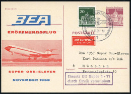 1 BERLIN-ZENTRALFLUGHAFEN/ Int.Airport/ Tempelhof 1968 (24.11.) HWSt Auf PZD 8 Pf. Kaub: BEA Eröffnungsflug Super 1-11 + - Aviones