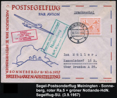 MEININGEN/ *a* 1957 (3.9.) 2K-Steg Auf Flp.-SU: Postsegelflug Sonneberg, Roter Ra.5: Befördert/mit Segelflugzeug.. + Amt - Aviones