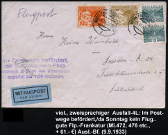 ÖSTERREICH 1933 (9.9.) 1K: MARIA ENZERSDORF Am GEBIRGE/d A. Flp. 10 U. 30 G. (Mi.472, 476 U.a.,+ 59.-) + Viol. 4L: Im Po - Aviones