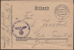 FRANKFURT (ODER) 1/ A 1940 (18.9.) 2K-Steg + Viol. 1K-HdN: Jnf. Nachr.(ichten) Ers. Komp. Frankfurt-Oder , Feldpost-Falt - Other