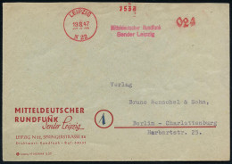 LEIPZIG/ N 22 1947 (19.8.) Total Aptierter AFS Francotyp 016 Pf. = NS-Wertrahmen Entfernt + Zugestempelter Abs.: Mitteld - Andere