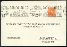 UNGARN 1936 (29.8.) Band-MWSt: BUDAPEST/62/RADIOKIALLITAS.. Bzw. BUDAPEST/72/RADIOKIALLITAS.. = Funk-Ausstellung Zur Her - Autres