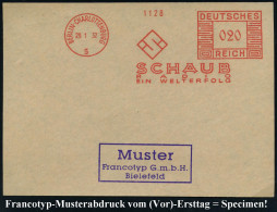 BERLIN-CHARLOTTENBURG/ 5/ SCHAUB/ RADIO/ EIN WELTERFOLG 1932 (29.1.) AFS-Musterabdruck Francotyp "Mäanderrechteck" (Firm - Andere