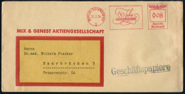 BERLIN-SCHÖNEBERG/ 1/ 60 Jahre/ MIX & GENEST 1939 (27.2.) Seltener Jubil.-AFS Francotyp Auf Firmen-Bf.: MIX & GENEST AG. - Otros