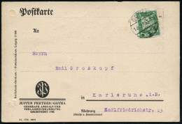 GOTHA/ *1f 1925 (12.9.) 1K-BrÜcke Auf EF 5 Pf. Adler Mit Firmenlochung "J P" = J (ustus) P(erthes), Firmen-Kt.: JUSTUS P - Géographie