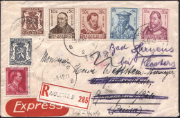 BELGIEN 1942 (25.8.) Geographen 1,75 F., 3,25 F. U. Tbc 10 C. U. 50 C. (Mercator Bzw. A. Orltes  U.a.) Rs. OKW-Zensur-St - Geographie