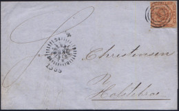 DÄNEMARK 1858 4 S., Braun ,EF (3Kreis "1") + Dekorativer  K O M P A ß - Stempel, Inl.-Falt-Bf. (Mi.7 EF) - GEOGRAFIE / L - Géographie