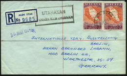 MALAYA 1964 (25.5.) 30 C. Landkarte Malaiischer Bund, 2 Stück (u.a. Rs.) 1K + Blauer RZ: ALOR STAR + Schw. Ra.2, Klar Ge - Geography